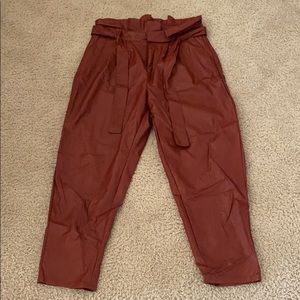 Burnt orange pleather high waisted dress pants